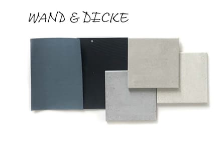 Farbige Wandmuster mit Text 'Wand & Decke'.