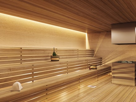 Leerer moderner Saunaraum aus Holz.