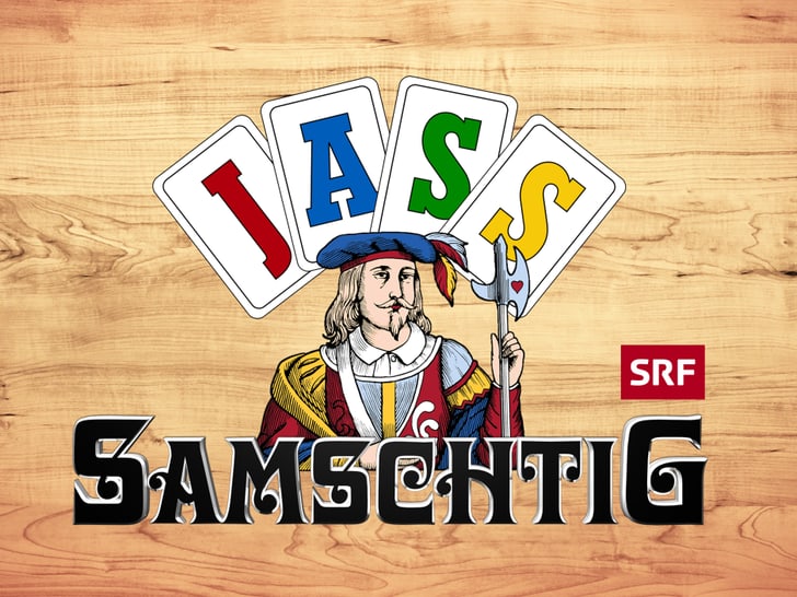 Titelbild von Jass Schachfigur mit Karten, Text 'Samschtig'.