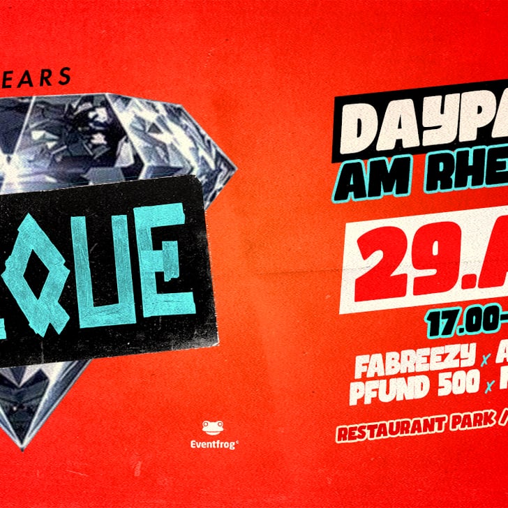 Rotes Partyplakat mit Diamant, Datum und Uhrzeit.