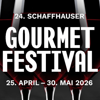 Plakat des 24. Schaffhauser Gourmet Festivals 2026 mit Weingläsern.
