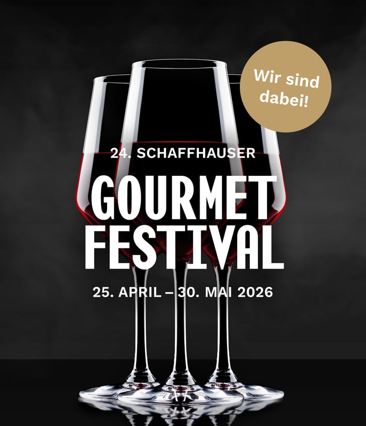 Poster für das Schaffhauser Gourmet Festival 2026 mit Weingläsern.