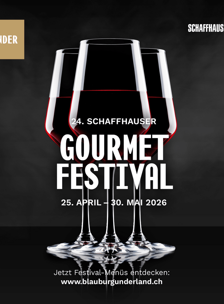 Werbung für das 24. Schaffhauser Gourmet Festival mit Weingläsern.