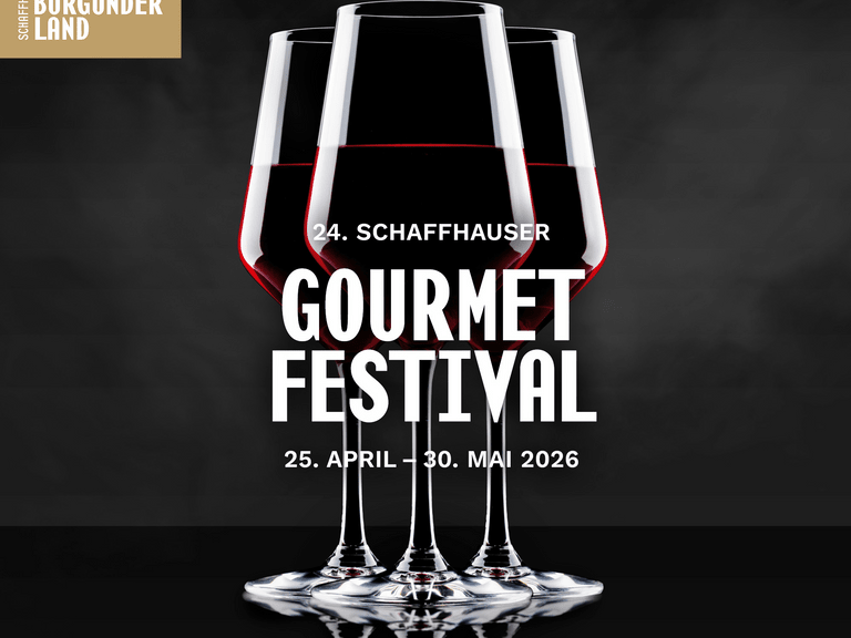 Werbung für das 24. Schaffhauser Gourmet Festival mit Weingläsern.