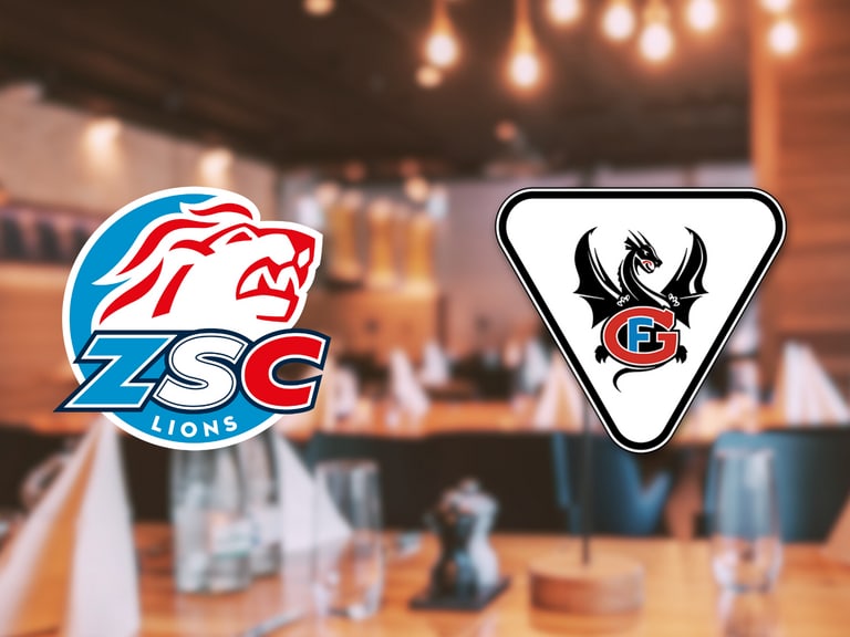 Logos der ZSC Lions und HC Fribourg-Gottéron in Restaurantansicht.